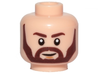 Display of LEGO part no. 3626cpb1969 Minifigure, Head Beard with Dark Brown Eyebrows, Angular Beard, Smile and White Pupils Pattern, Hollow Stud  which is a Light Nougat Minifigure, Head Beard with Dark Brown Eyebrows, Angular Beard, Smile and White Pupils Pattern, Hollow Stud 