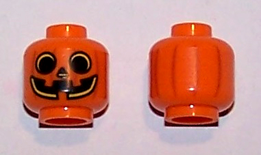 Display of LEGO part no. 3626cpb2485 Minifigure, Head Pumpkin Jack O' Lantern with Yellow Outlines Pattern, Hollow Stud (BAM)  which is a Orange Minifigure, Head Pumpkin Jack O' Lantern with Yellow Outlines Pattern, Hollow Stud (BAM) 