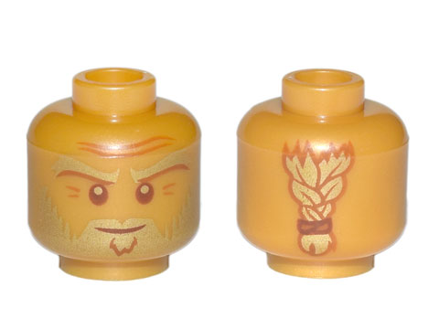 Minifigure Head Gold Eyebrows Beard and Braided Ponytail on Back Dark Orange Wrinkles Smile Pattern Sensei Wu Hollow Stud