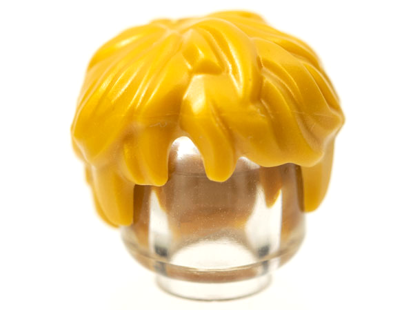 Display of LEGO part no. 36762 Minifigure, Hair Thick and Messy  which is a Pearl Gold Minifigure, Hair Thick and Messy 