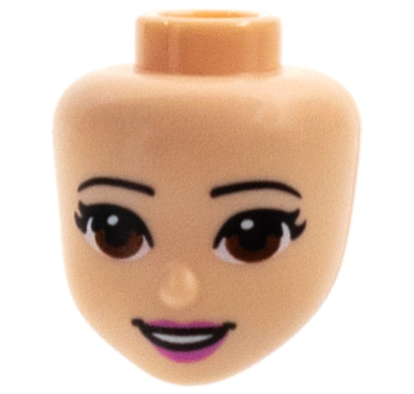 Display of LEGO part no. 37291 Mini Doll, Head Friends with Brown Eyes, Dark Pink Lips and Open Mouth Pattern  which is a Light Nougat Mini Doll, Head Friends with Brown Eyes, Dark Pink Lips and Open Mouth Pattern 