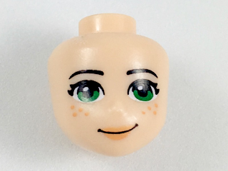 Display of LEGO part no. 37292 Mini Doll, Head Friends with Green Eyes, Peach Lips and Freckles Pattern  which is a Light Nougat Mini Doll, Head Friends with Green Eyes, Peach Lips and Freckles Pattern 