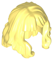 Display of LEGO part no. 37697 Bright Light Yellow Minifigure, Hair Mid-Length and Wavy with Bangs