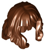 Display of LEGO part no. 37697 Reddish Brown Minifigure, Hair Mid-Length and Wavy with Bangs