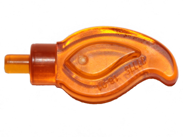 Display of LEGO part no. 37775 Wave Rounded Straight Single with Small Pin End (Candle Flame)  which is a Trans-Orange Wave Rounded Straight Single with Small Pin End (Candle Flame) 