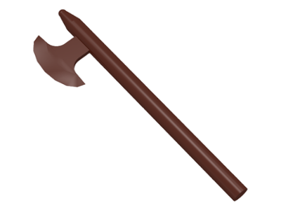 Display of LEGO part no. 3848 Minifigure, Weapon Axe, Halberd  which is a Brown Minifigure, Weapon Axe, Halberd 