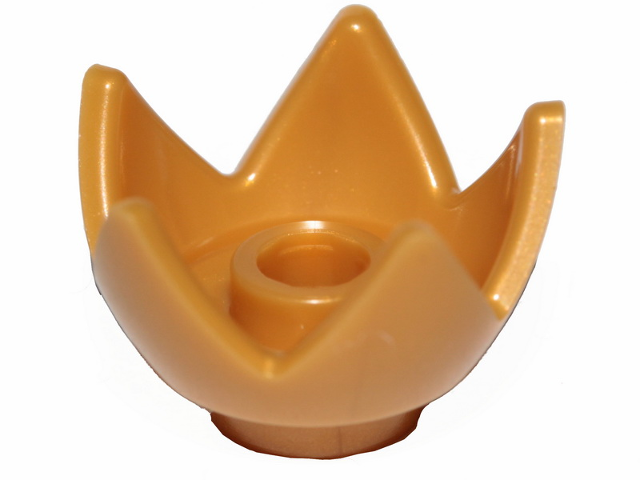 Display of LEGO part no. 39262 Minifigure, Headgear Crown Eggshell with 5 Points and Center Stud  which is a Pearl Gold Minifigure, Headgear Crown Eggshell with 5 Points and Center Stud 