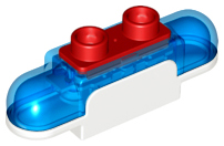 Display of LEGO part no. 39787c01 which is a White Duplo Siren with Light and Sound, 1 x 2 Base with  Trans-Dark Blue Lights, Curved Edges and Red 2 Stud Button on Top 