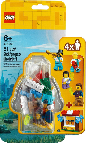 Display of LEGO Collectible Minifigures Fairground Accessory Set blister pack 40373