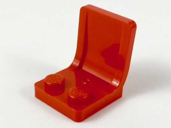 Display of LEGO part no. 4079b Minifigure, Utensil Seat / Chair 2 x 2 with Center Sprue Mark  which is a Red Minifigure, Utensil Seat / Chair 2 x 2 with Center Sprue Mark 