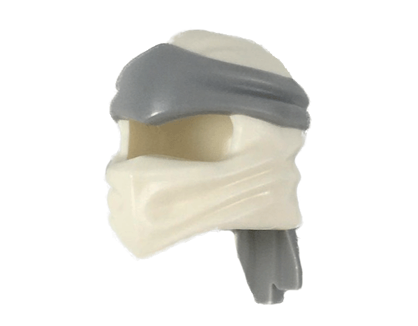 Display of LEGO part no. 40925pb06 Minifigure, Headgear Ninjago Wrap Type 4 with Molded Light Bluish Gray Headband Pattern  which is a White Minifigure, Headgear Ninjago Wrap Type 4 with Molded Light Bluish Gray Headband Pattern 