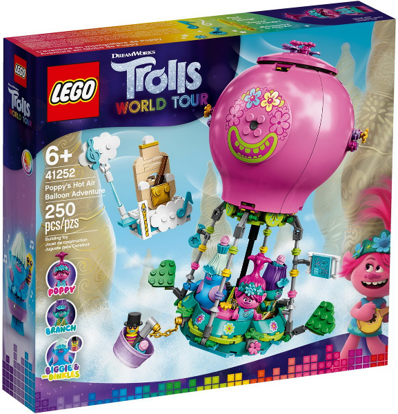 LEGO Dreamworks Trolls World Tour 41252 Poppy's Hot Air Balloon Adventure with Poppy, Branch, Biggie and Mr. Dinkles. 250 pcs. 6+