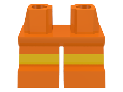 Display of LEGO part no. 41879pb001 Legs Short with Molded Horizontal Yellow Stripes Pattern  which is a Orange Legs Short with Molded Horizontal Yellow Stripes Pattern 