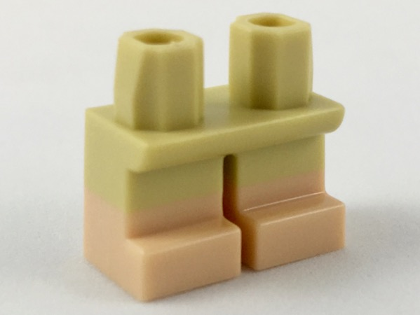 Display of LEGO part no. 41879pb014 Legs Short with Light Nougat Feet and Half Leg Pattern  which is a Tan Legs Short with Light Nougat Feet and Half Leg Pattern 