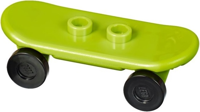 Display of LEGO part no. 42511c01 Minifigure, Utensil Skateboard Deck with Black Wheels (42511 / 2496)  which is a Lime Minifigure, Utensil Skateboard Deck with Black Wheels (42511 / 2496) 