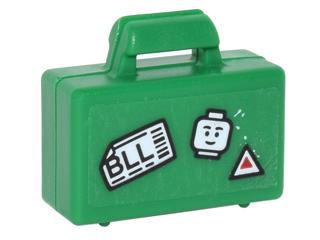 Display of LEGO part no. 4449pb06 Minifigure, Utensil Briefcase with White Tag with 'BLL',  Minifigure Head and Triangle Pattern (Sticker), Set 76051  which is a Green Minifigure, Utensil Briefcase with White Tag with 'BLL',  Minifigure Head and Triangle Pattern (Sticker), Set 76051 