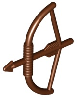 Display of LEGO part no. 4499 Minifigure, Weapon Bow, Longbow with Arrow Drawn  which is a Reddish Brown Minifigure, Weapon Bow, Longbow with Arrow Drawn 