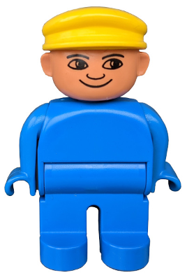 Display of LEGO Duplo Duplo Figure, Male, Blue Legs, Blue Top, Yellow Cap