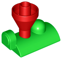 Display of LEGO part no. 4570c01 Duplo, Train Steam Engine Funnel Top, Red Top  which is a Bright Green Duplo, Train Steam Engine Funnel Top, Red Top 
