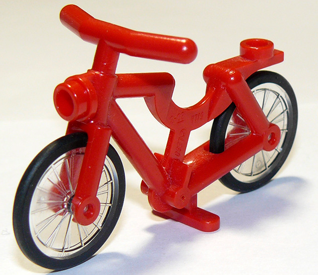 Display of LEGO part no. 4719c02 Bicycle (1-Piece Wheels)  which is a Red Bicycle (1-Piece Wheels) 