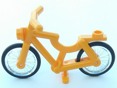 Display of LEGO part no. 4719c02 Bicycle (1-Piece Wheels)  which is a Bright Light Orange Bicycle (1-Piece Wheels) 