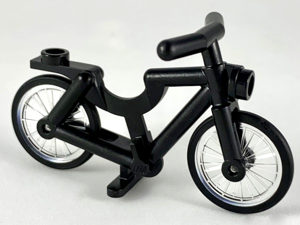 Display of LEGO part no. 4719c02 Bicycle (1-Piece Wheels)  which is a Black Bicycle (1-Piece Wheels) 