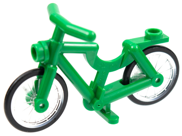 Display of LEGO part no. 4719c02 Bicycle (1-Piece Wheels)  which is a Green Bicycle (1-Piece Wheels) 