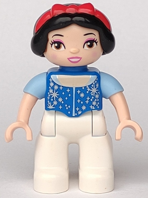 This LEGO minifigure is called, Duplo Figure Lego Ville, Disney Princess, Snow White (6078536) *with yellow dress. It's minifig ID is 47394pb148.