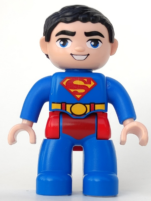 This LEGO minifigure is called, Duplo Figure Lego Ville, Male, Superman / *with cape. It's minifig ID is 47394pb175.