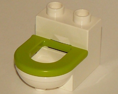 Display of LEGO part no. 4911c06 which is a White Duplo, Furniture Toilet with Lime Seat (4911 / 4912) 