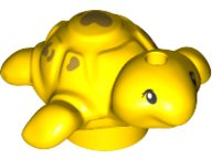 Display of LEGO part no. 49576pb02 which is a Yellow Turtle Baby, Friends with Black Eyes and Gold Spots Pattern 