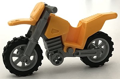 Display of LEGO part no. 50860c05 Motorcycle Dirt Bike with Flat Silver Chassis and Light Bluish Gray Wheels  which is a Bright Light Orange Motorcycle Dirt Bike with Flat Silver Chassis and Light Bluish Gray Wheels 