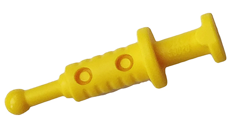 Display of LEGO part no. 53020 Minifigure, Utensil Syringe with 2 Hollows  which is a Yellow Minifigure, Utensil Syringe with 2 Hollows 