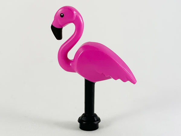 Display of LEGO part no. 57798pb01 Bird, Flamingo with Dark Pink Body Pattern  which is a Black Bird, Flamingo with Dark Pink Body Pattern 