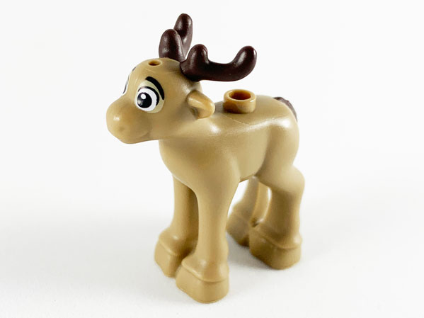 Display of LEGO part no. 58808pb01 Reindeer, Fawn with Dark Brown Antlers and Tail Pattern  which is a Dark Tan Reindeer, Fawn with Dark Brown Antlers and Tail Pattern 