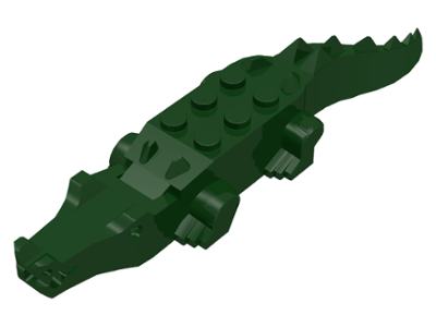 Display of LEGO part no. 6026c01 Alligator / Crocodile with 8 Teeth  which is a Dark Green Alligator / Crocodile with 8 Teeth 