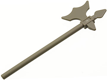 Display of LEGO part no. 6123 Minifigure, Weapon Axe, Halberd Elaborate  which is a Dark Gray Minifigure, Weapon Axe, Halberd Elaborate 