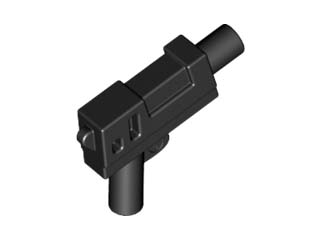 Display of LEGO part no. 62885 Minifigure, Weapon Gun, Pistol Automatic Medium Barrel (Indiana Jones)  which is a Black Minifigure, Weapon Gun, Pistol Automatic Medium Barrel (Indiana Jones) 
