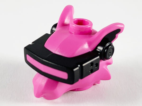 Display of LEGO part no. 65073pb01 which is a Dark Pink Minifigure, Head, Modified Alien Rat with Black VR Visor Pattern 