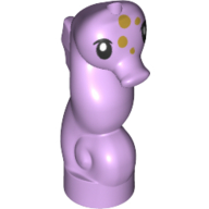 Display of LEGO part no. 67156pb02 which is a Lavender Seahorse, Friends with Black Eyes and Gold Spots Pattern 