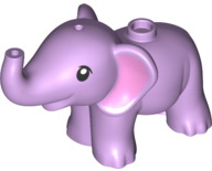 Display of LEGO part no. 67410pb01 Elephant, Friends, Baby with Bright Pink Ears Pattern  which is a Lavender Elephant, Friends, Baby with Bright Pink Ears Pattern 