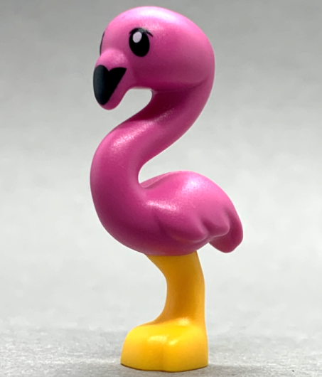 Display of LEGO part no. 67430pb01 Bird, Flamingo Friends with Dark Pink Body, Black Eyes and Beak Pattern  which is a Bright Light Orange Bird, Flamingo Friends with Dark Pink Body, Black Eyes and Beak Pattern 