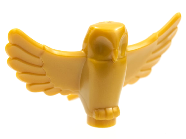 Display of LEGO part no. 67632 Owl, Spread Wings  which is a Pearl Gold Owl, Spread Wings 