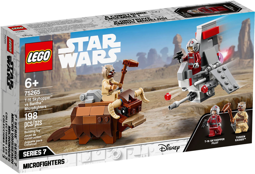 Box art for LEGO Star Wars T-16 Skyhopper vs Bantha Microfighters 75265