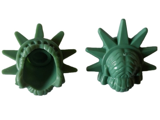 Display of LEGO part no. 75872 Minifigure, Hair Female with Spiked Tiara (Lady Liberty), Hard Plastic  which is a Sand Green Minifigure, Hair Female with Spiked Tiara (Lady Liberty), Hard Plastic 