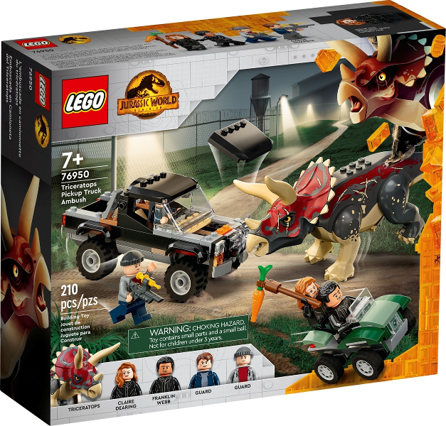 Box art for LEGO Jurassic World Triceratops Pick-up Truck Ambush 76950