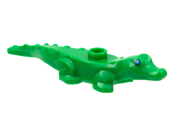 Display of LEGO part no. 78532pb01 which is a Green Alligator / Crocodile Baby Hatchling with Blue Eyes Pattern 