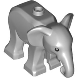 Display of LEGO part no. 79297pb01 Elephant, Baby with Black Eyes and White Pupils Pattern  which is a Light Bluish Gray Elephant, Baby with Black Eyes and White Pupils Pattern 