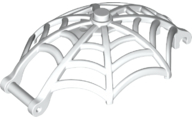 Display of LEGO part no. 80487 which is a White Minifigure, Weapon Spider Web, Large Hemisphere Shape with Bar Handle and Clips 