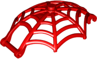 Display of LEGO part no. 80487 which is a Red Minifigure, Weapon Spider Web, Large Hemisphere Shape with Bar Handle and Clips 
